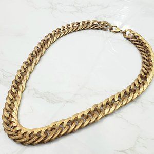 Vintage Estate 80's Polished Gold Tone Curb Link 18" Collar Necklace JN1270